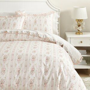 LoveShackFancy Dreamy Days Duvet Cover Blush Pink Floral Bow Trim Twin / XL NEW